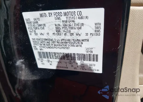 2012 Ford Escape Xlt from USA, damaged, VIN 1FMCU9DG7CKC69307